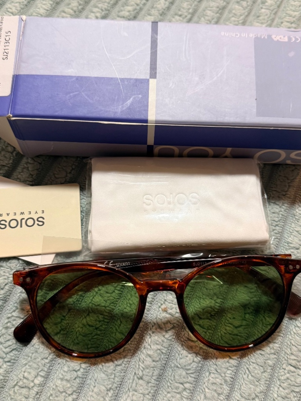 SOJOS Polarized Round Sunglasses Brown Tortoise Green Lens SJ2113 NEW